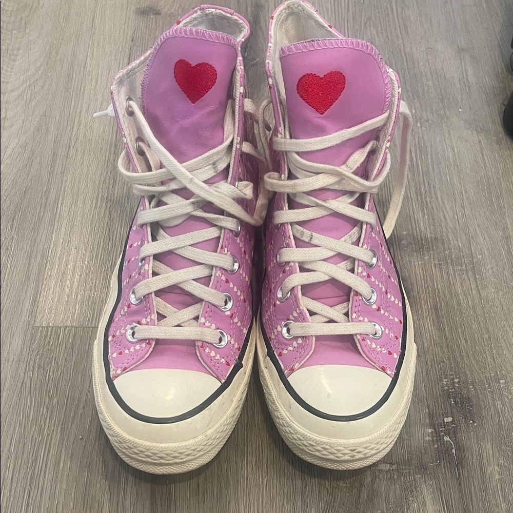 Converse Pink High-Top Sneakers with Heart Design